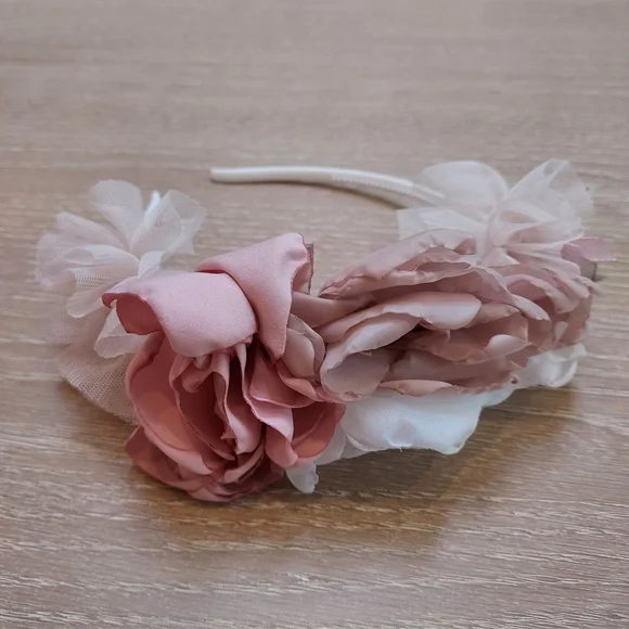 Handmade Floral Pink and White Kids Hairband - Picture 1 of 4